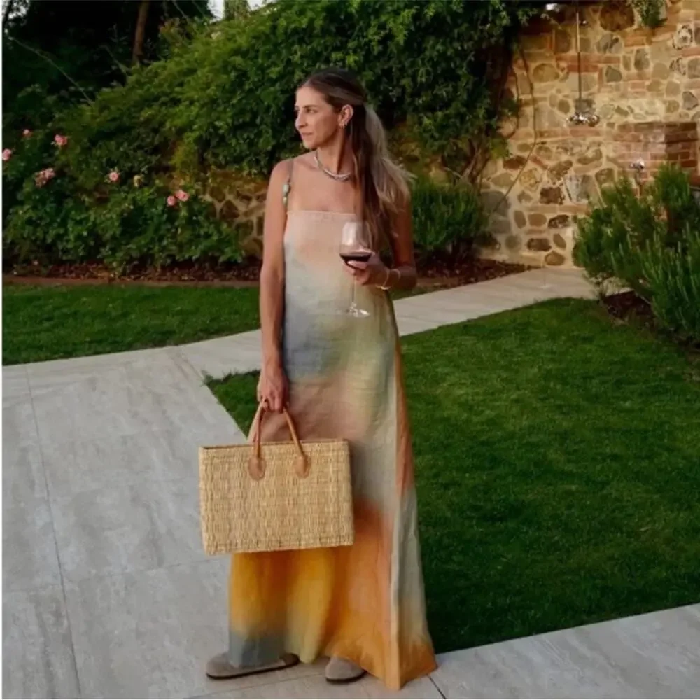 Staud Laura Linen Maxi Dress in Pastel Clouds M - Picture 9 of 12